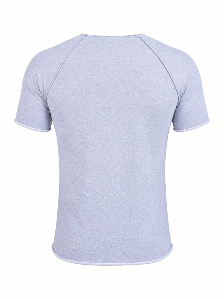 Back of the grey marl ProBody core logo T-shirt, plain, with raglan shoulder seams and a raw-edge hem